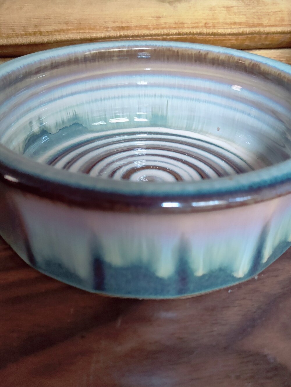 Hand-Glazed Ceramic Bowl in Teal and Cream Tones